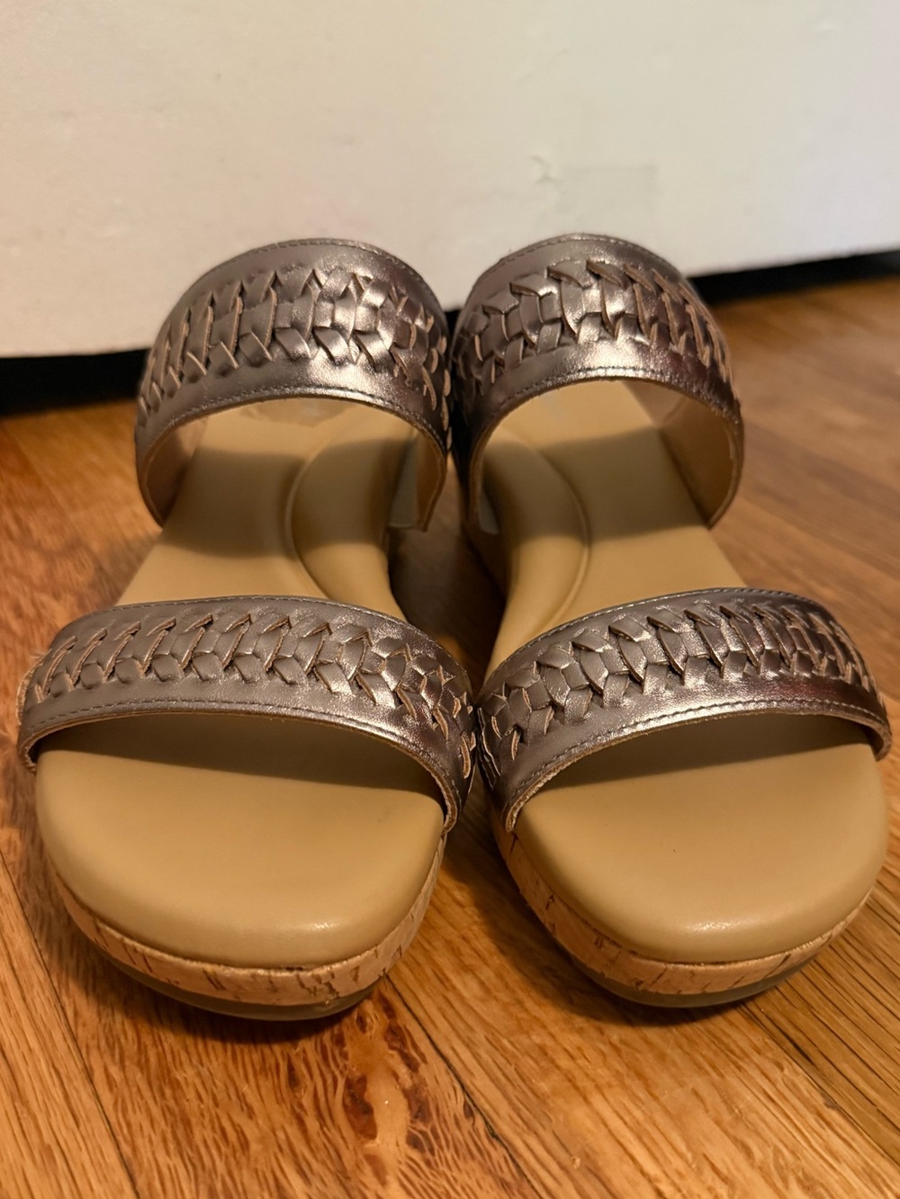 Easy Spirit Metallic Woven Double-Strap Wedge Sandals - gold